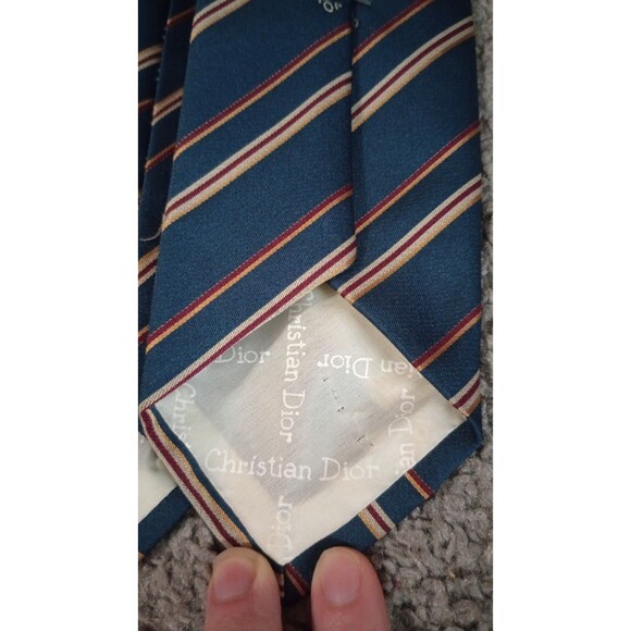 Vtg Christian Dior Men's Blue Striped Neck Tie  Classsy Designer Preppy Boho - Picture 3 of 3